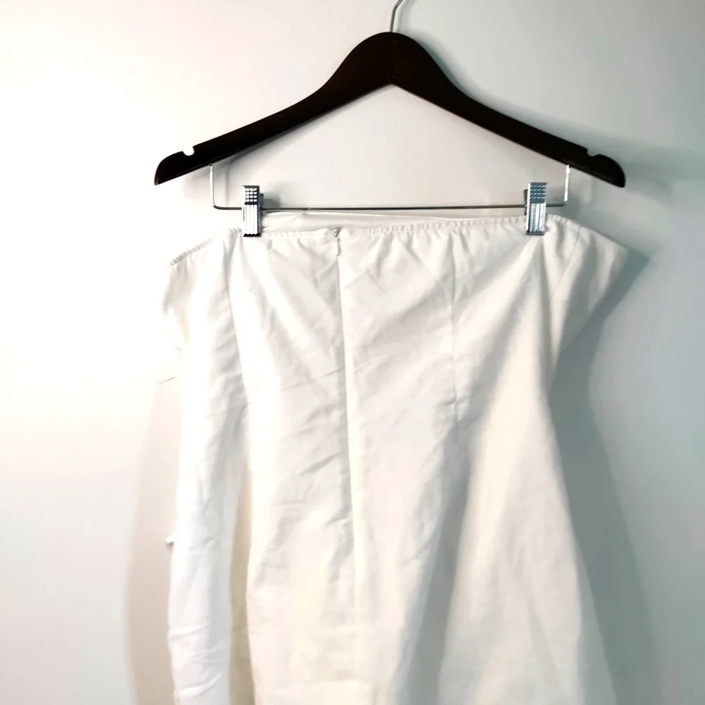 Strapless LINEN‎ Faux Wrap Side Tie Ivory Sexy Party Resort Wedding Y2K Dress 12